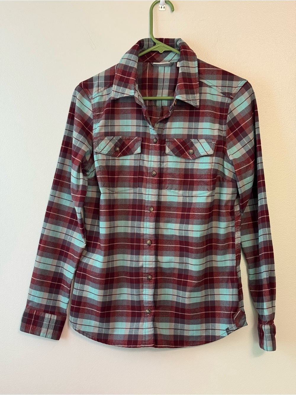 L.L. Bean Plaid Flannel Shirt in Teal and Burgundy